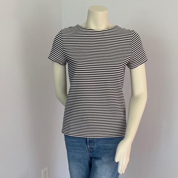Theory Tops - Theory Cream Top with Navy Striped Neckline